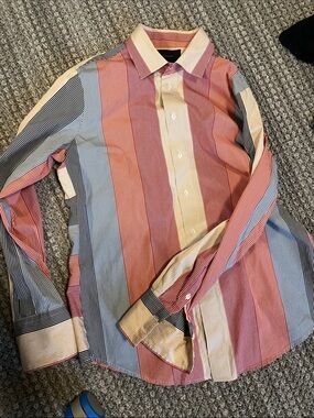 Faconnable Striped Button-Up Shirt in Red, Blue & Cream